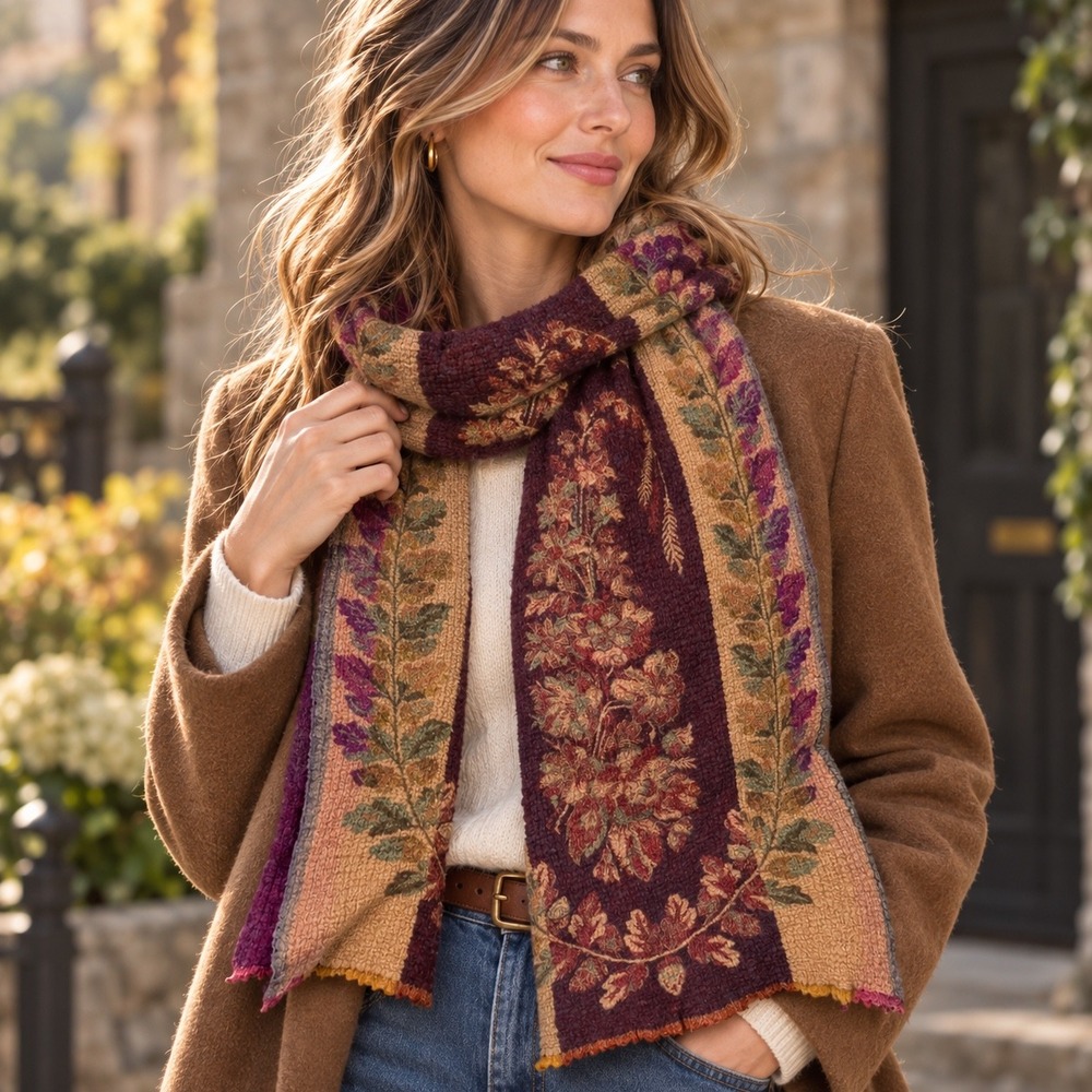 Coldwater Creek Floral Paisley Scarf Womens Reversible Purple Burgundy 100% Wool